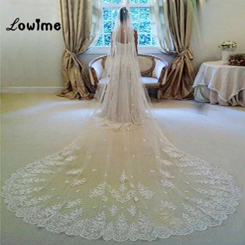 Lace Appliqued 3 Meters Long Wedding Veil Wedding Accessories In Stock Bridal Veil With Comb Wholesale Veu De Noiva Mariage