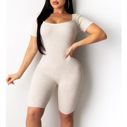 Summer Ribbed Lace Up Sexy Playsuit Women Backless Short Sleeve Skinny Hot Playsuits Female 2021 New Fashion Bodycon Lady Romper