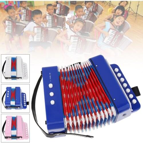 Mini Kids Accordion 7 Key 2 Bass Educational Children Beginner Music Instrument with Blue Pink White Colors Optional