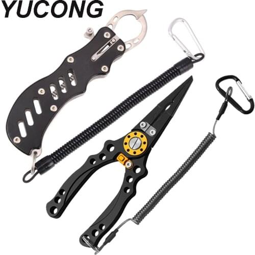YUCONG Multifounct Fishing Pliers Fish Lip Gripper Combo,Line Cutters Split Ring Pliers Hook Remover,Split Ring Opener with Rope