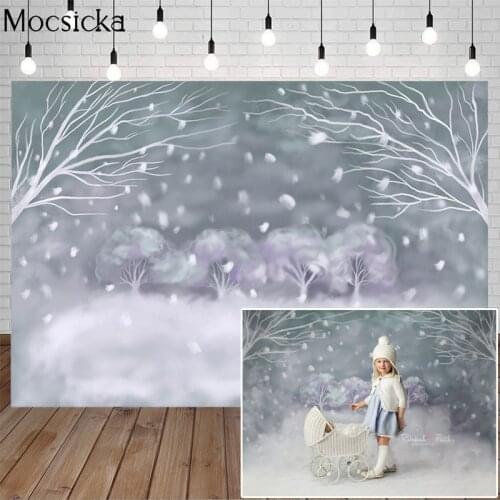 Mocsicka Newborn Snow Scene Forest Photography Background Hand Drawn Style Backdrop Child Portrait Decoration Props Photo Studio