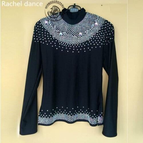 The New Special Mens Latin Dance Apparel Mens Performance Competition Dress Shirt Black Diamond Long Sleeves Latin Dance Dress