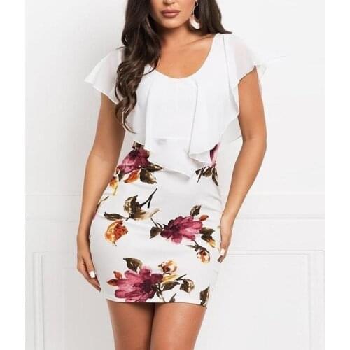 2021 Womens New Printed Stitching Dress Fake Two Sexy Buttocks Dresses Womens Buttocks Fashion Short Slim Short Ladies Dress