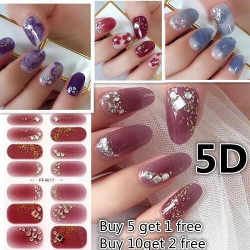 New 5D Nail Art Stickers Full Cover Nail Stripe Manicure for Women Nail Sticker Crystal Glass Diamond Nail Decals Designer FF40