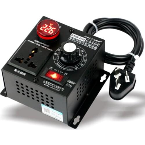 AC 0-220V 4000W Single-phase Motor Speed Governor Voltage Regulator Fan Speed Adjustable Switch Thermostat With Voltmeter 4KW