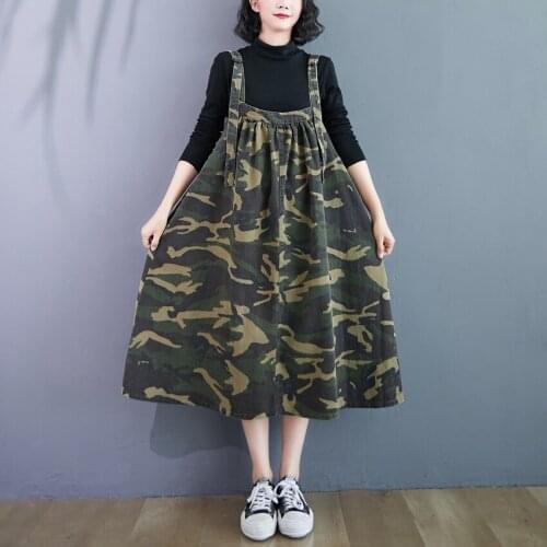 Women Dress Camouflage Leisure Loose Sleeveless Dress Shoulder-straps Loose Casual Female Fashion Spring Autumn Dress