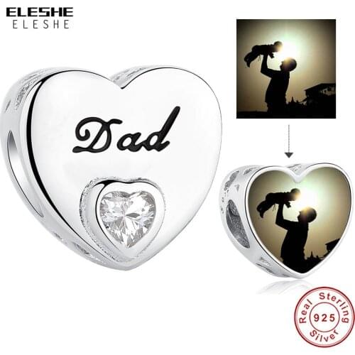 Fit Original Charms Bracelet 925 Sterling Silver Letter Dad Love Heart CZ Beads Custom Photo Jewelry Making Fathers Day Gift