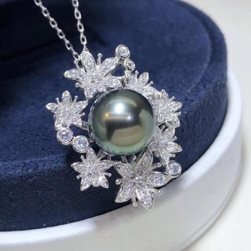 D110 Fine Jewelry 925 Sterling Silver Natural Ocean Tahiti Pearl 12-11mm Pendants Necklaces for Women FIne Pearls Pendants