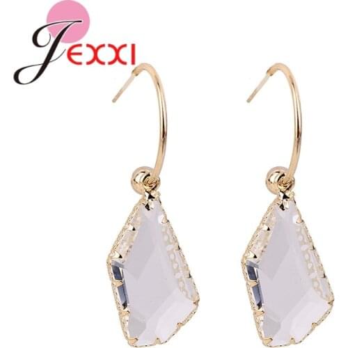 Luxury Brand Women Wedding Korean Trend 925 Sterling Silver Drop Earrings Transparent Crystal Cubic Zirconia Pierced Jewelry