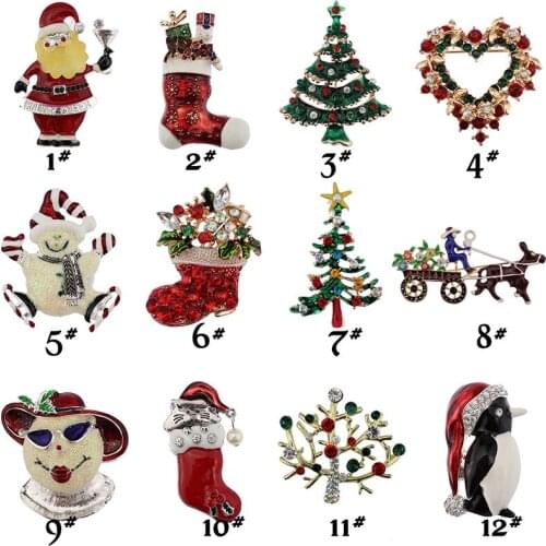Christmas Brooch Pin Snowman Santa Claus Boot Sleigh Heart Garland Fashion Jewelry Gift