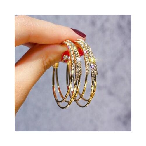 925 silver needle exaggerated full drill geometry circle earrings Korea temperament joker C shape eardrop of ear ring