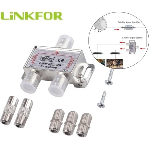 LiNKFOR 2 Way TV / CATV Broadband Splitter 2500MHz 2 Way CATV Cable TV Signal Splitter For Satellite TV Splitter Adapter