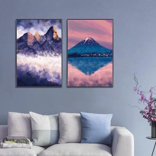 Nordic Abstract Landscape Canvas Painting Mountain Foggy Wall Art Oil Painting Poster and Print Modern Home Decoration