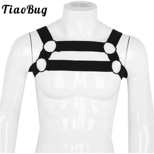 TiaoBug Fashion Elastic Straps Sexy Strong Men Body Chest Harness Metal O-rings Bondage Fun Men BDSM Bondage Clubwear Costume