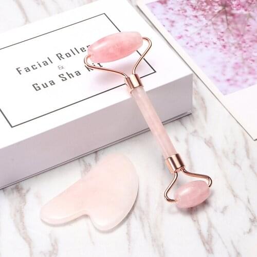 Face Jade Roller Facial Massager Natural Rose Quartz Jade Stone Guasha Board Skin Relaxation Slim Lift Scraper Tool