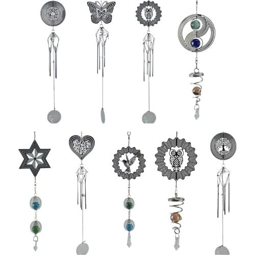 10cm Stainless Steel 3D Rotating Wind Chime Garden Pendant Wind Bell for Outdoor