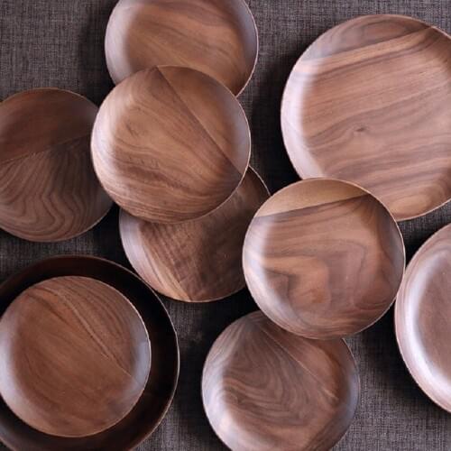 Japanese Black Walnut Round Log Plate Creative Fruit Plate Wood Plate Dessert Plate Tableware