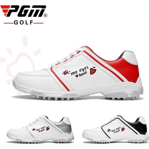 PGM Women Golf Shoes Soft Leather Waterproof Shoes Ladies Spikes Anti-slip Good Grip Resistant Golf Shoes Sneakers EU35-40