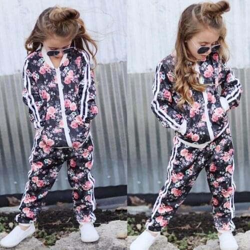 1-6T Kids Girls Clothes Sets Floral Print Long Sleeve Jacket Sweatshirts Tracksuit Long Pants Autumn Fashion Girls Outfits