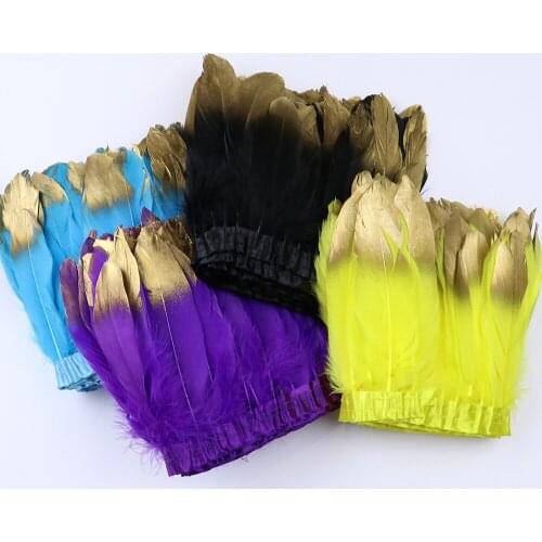 2Yards Spray Gold Goose Feathers Trim For Wedding Dress Sewing Accessories Carnival Clothes Decoration Fluffy Dyed Plumes Crafts