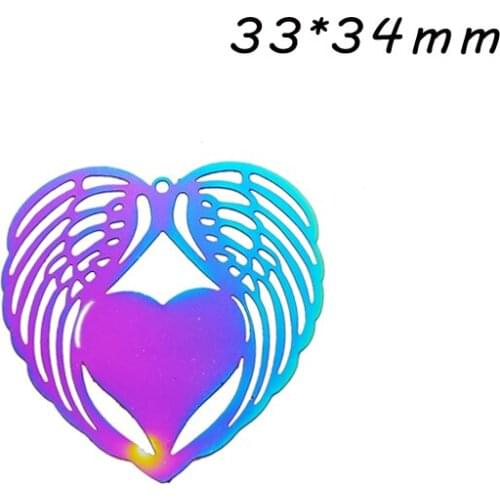 20pcs/Lot 33*34mm Gradient Color Wings Heat ShapeStainless Steel Pendants Rainbow Color Ultrathin Charms