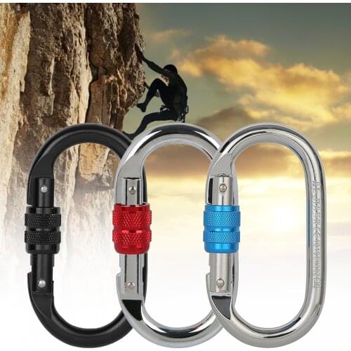 25KN Professional Climbing Carabiner Screw Locking Gate Carabiner Heavy Duty O-shape Steel Hammock Buckle Climbing Accessories