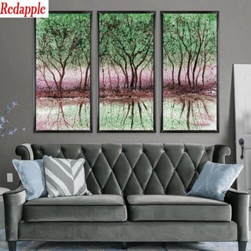 3 pcs diy diamond painting abstract tree Reflection landscape embroidery full square round diamond mosaic rhinestone painting