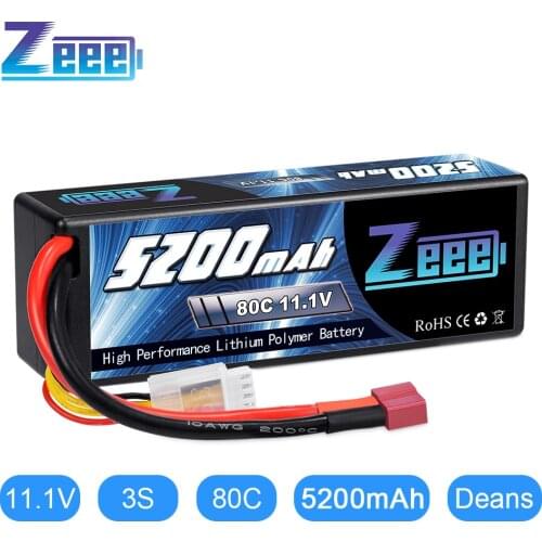 Zeee 11.1V 80C 5200mAh 3S Lipo Battery with Deans Plug Hardcase Battery for RC Car Boat Truck Helicopter Airplane Racing Models