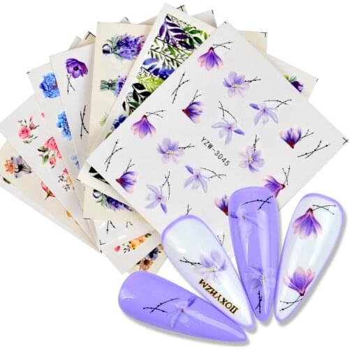 Watercolor Floral Sticker Nail Art Water Transfer Decal Flower Leaf Design Gel Manicure Decoration Watermark Nails Slider Tattoo