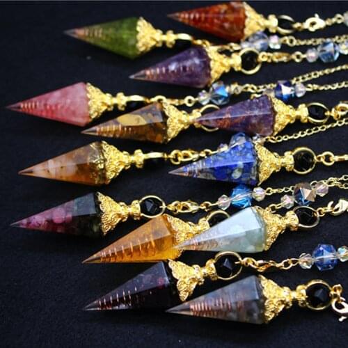 Baroque Style Orgone Energy Pendulum Natural Stone Spirit Quartz Crystal Pendulo For Divination Pendant Jewelry Necklace Pendant
