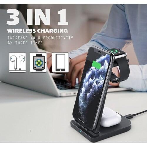 15W Fast Qi Wireless Charger 3 In 1 Induction Charging Dock Stand for Samsung Huawei IPhone 12 11 X Apple Watch SE Airpods Pro