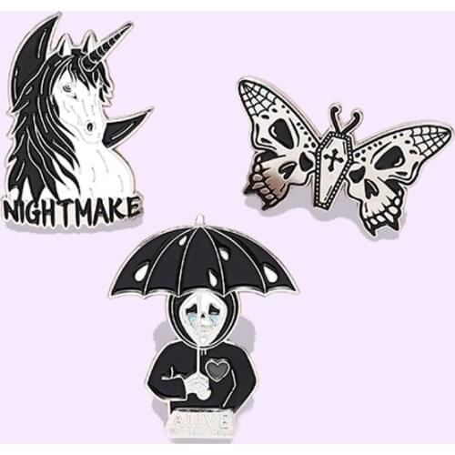 Cartoon Black Fantasy Dream Butterfly Witch Enamel Pin Horse Animal Brooch Backpack Clothes Lapel Pin Jewelry Gift for Friends