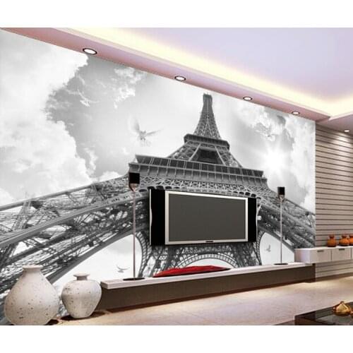 Custom photo wallpaper, the black and white Eiffel Tower murals for the sitting room living room TV wall interior wallpaper