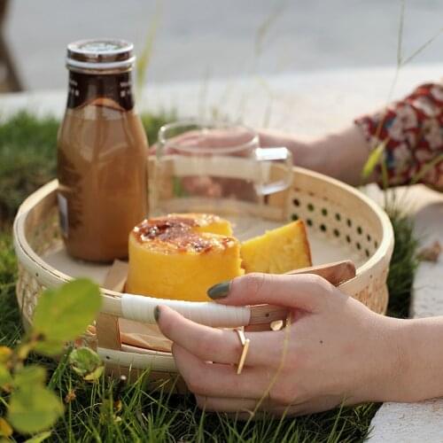 French Rattan Tea Serving Tray Round Cake Plate Picnic Food Fruit Plates Organizer Platter Table Kitchen Decoration Accessories