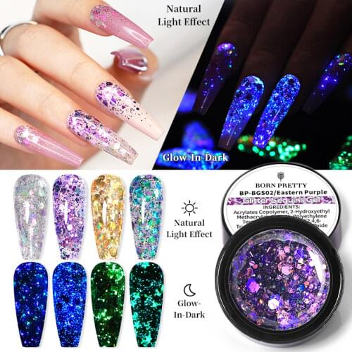 BORN PRETTY Glitter Sequins Gel Nail Polish Glow In The Dark Shining Soak Off UV Gel Polish Long-Lasting Nail Art Hybrid Varnish