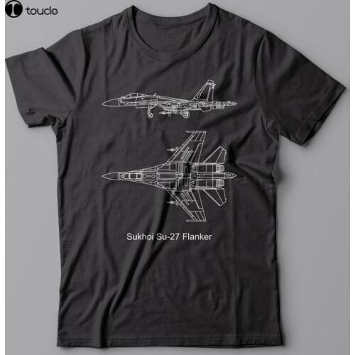 Quality Tops Hipster Tees Military T-Shirt Russian Plane Fighter - Sukhoi Su 27 Flanker Blueprint F16 F22Custom T Shirt Printing