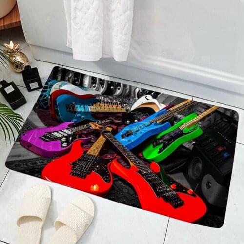 CLOOCL Guitar Art Carpet House Doormat Decor 3D Printing Floor Door Mat Non-Slip Soft Flannel Carpet for Hallway Bedroom