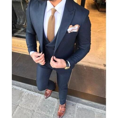 Handsome Groomsmen Wool blend Groom Tuxedos Mens Wedding Dress Man Jacket Blazer Prom Dinner (Jacket+Pants+Tie+Vest) A125