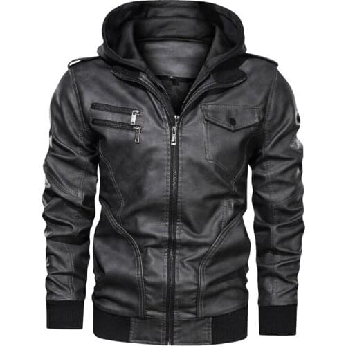 New Oversized Leather Jacket Men Casual Retro Motorcycle Leather Jacket Male Winter Hooded Faux Jacket PU Coats