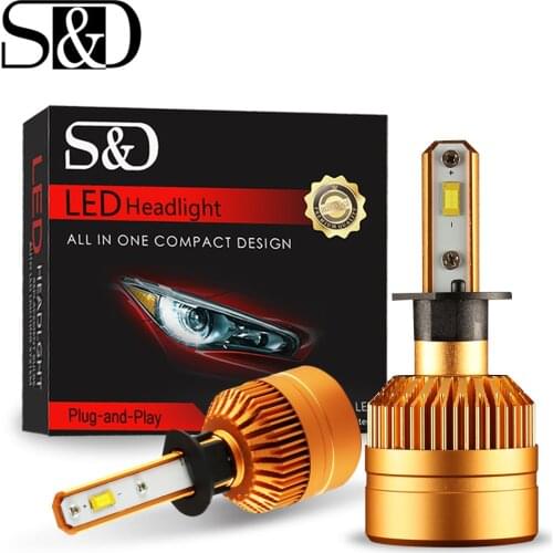 S&D 2Pcs H1 LED Car Headlight Bulbs Auto Led Headlamp 12000lm 6500K Fog Lights With 1515 Chip 12V -24V Super Bright White