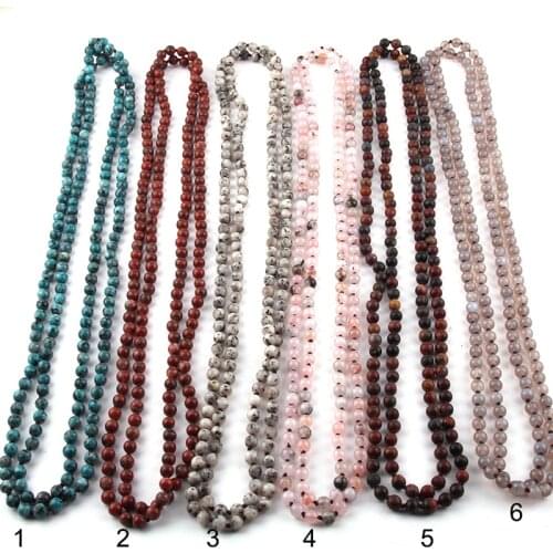 Fashion Bohemian Jewelry 150cm 6mm Semi Precious Stones Beads long Knotted Necklaces