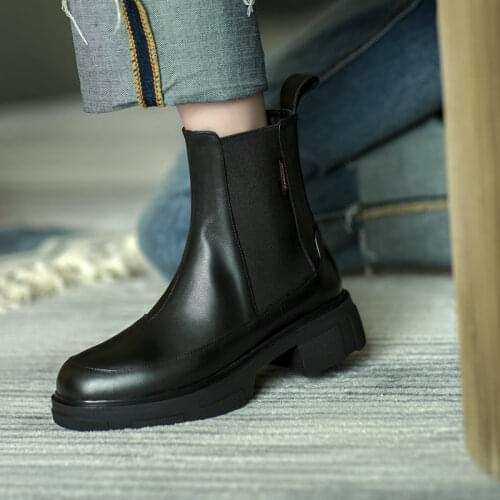 Fashion New Womens Boots High Quality Genuine Leather Round Toe Hot Sale Shoes Handmade New Black White Ankle Boots