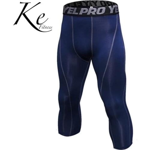KE Mens PRO Cropped Pants Fitness Running Training Tights Quick-drying Perspiration Breathable Stretch Pants men