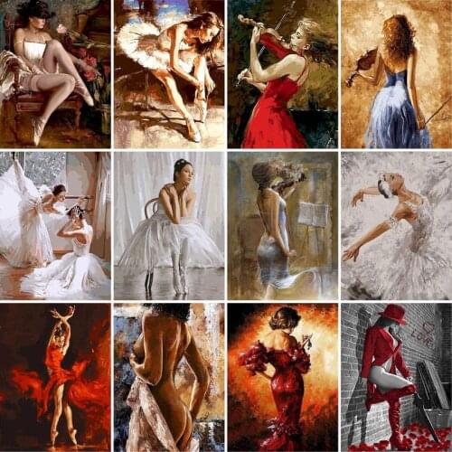 GATYZTORY DIY Pictures By Numbers Ballet Girl Kits Drawing Canvas HandPainted Oil Painting By Number Dancer Figure Home Decor