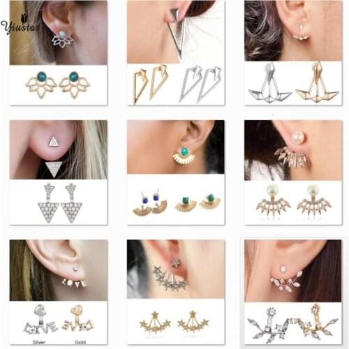 Yiustar New Crystal Front Back Earrings for Women Bridal Ear Jackets Love Letters Piercing Earring Geometric Pearl Earring 2018