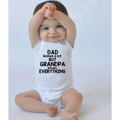 Toddler Infant Baby Clothes Dad Knows a Lot but Grandpa Knows Everything Casual Comfortable Short Sleeve Baby Bodysuit Jumpsuit