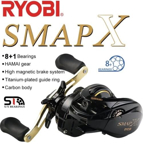 Original RYOBI Baitcasting Fishing Reels SMAP X 8+1BB 6.4:1Gear Ratio Max Drag5kg Carbon Body Saltwater Reel Fishing Wheel pesca