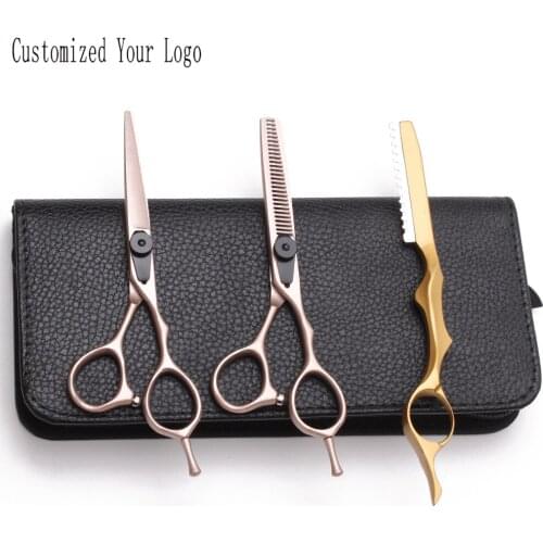 6" 17.5cm Customized Logo C9015 Rose Gold Hairdressing Scissors Regular Scissors Thinning Shears Professional Hair Scissors Kit