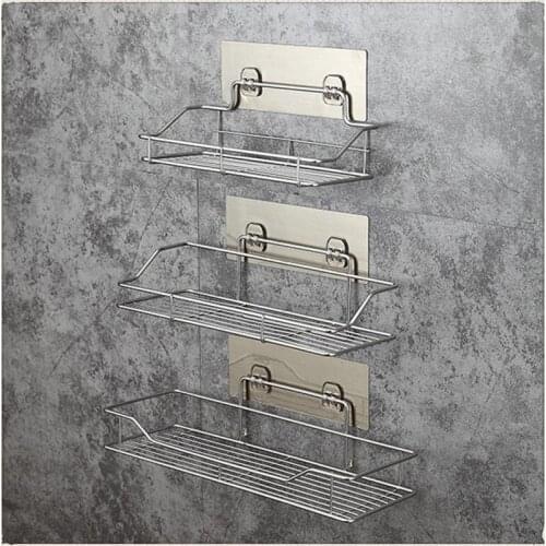 Punch-Free Stainless Steel Bathroom Storage Shelf Kitchen Bathroom Toilet Wall Hanging Storage Rack