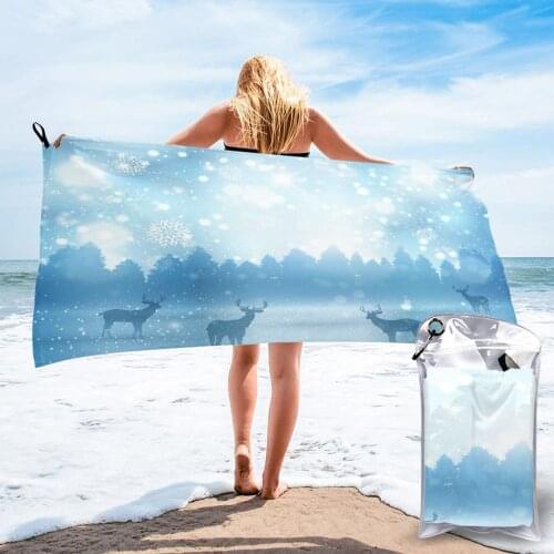 Bathing Towel Winter Landscape With Deers Bath Wearable Towel Dress Fast Drying Beach Spa Magical Nightwear Sleeping